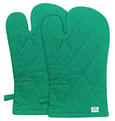 Heart Home Heat Resistant Cotton Kitchen Oven Mitt Microwave Gloves, Set of 2 (Green)-HS43HEARTH26088